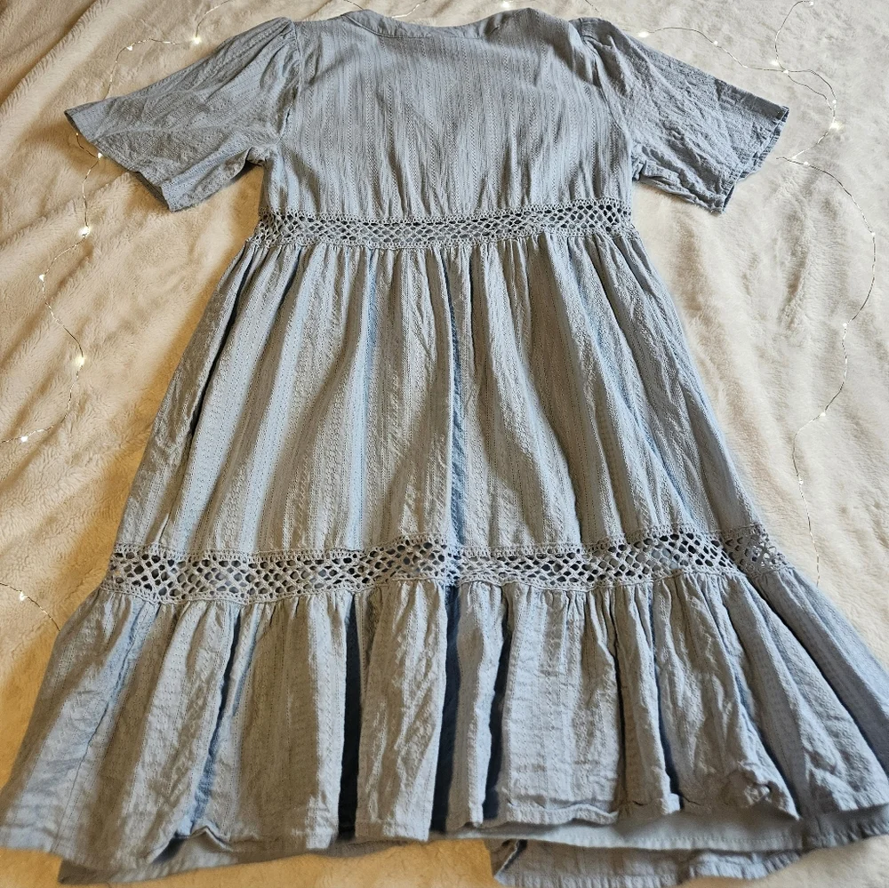 2/$10 Knox Rose Cottagecore Pale Blue Textured Button-Front Dress - Picture 6 of 8